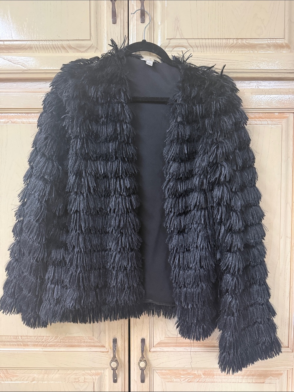 Black Faux Fur Fringe Jacket - Women’s Stylish Coat